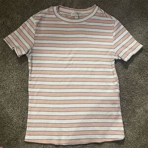 Women's Pink Striped Slim Fit Crew Neck T-Shirt Size S